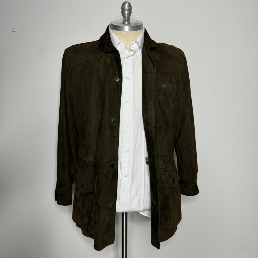 Golden Bear Field Jacket Mens M Brown Suede Safari Coat Button Front USA Made